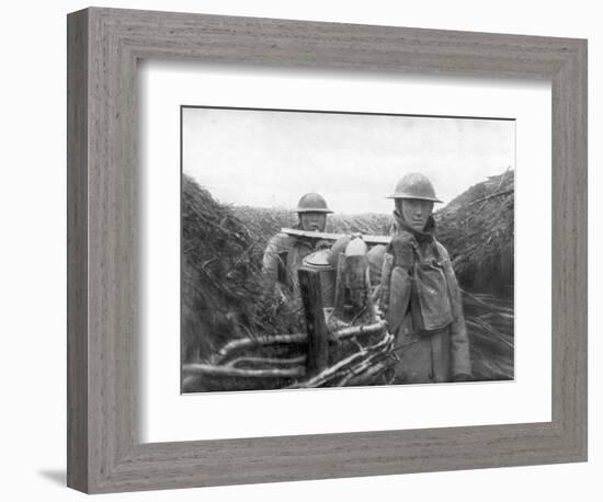 American Troops at the Front Delivering Soup to their Comrades, 1917-1918-null-Framed Premium Giclee Print