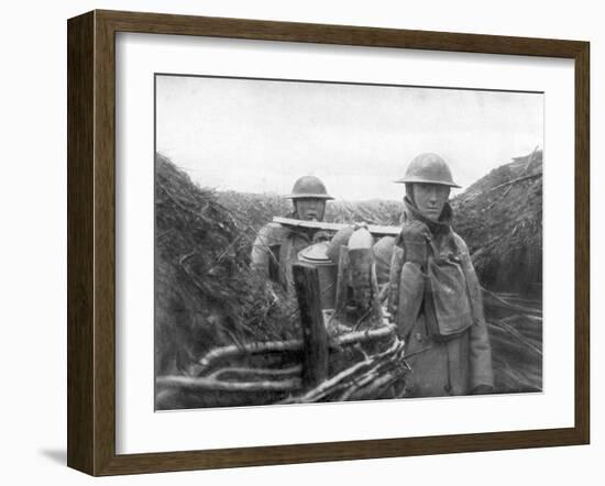 American Troops at the Front Delivering Soup to their Comrades, 1917-1918-null-Framed Giclee Print