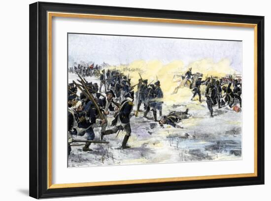 American Troops Charging the British at the Battle of Princeton, New Jersey, c.1777-null-Framed Giclee Print