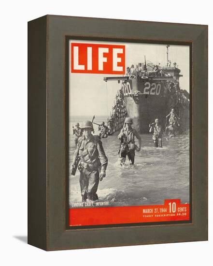 American Troops Wading Ashore from Landing Craft During the Invasion of Salerno, March 27, 1944-George Rodger-Framed Premier Image Canvas