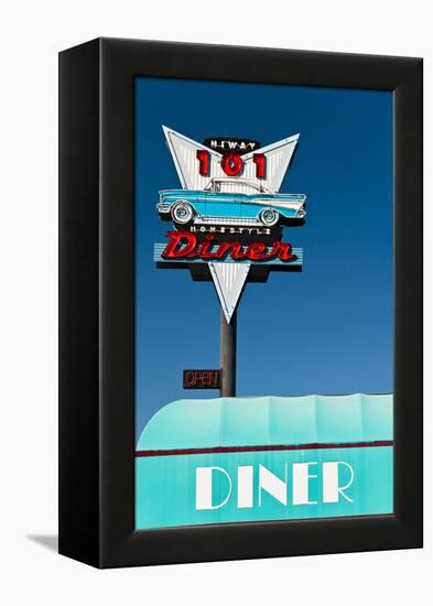 American Vintage Restaurant Neon Sign in the Olympic Peninsula, Washington, Usa-Stefano Politi Markovina-Framed Premier Image Canvas