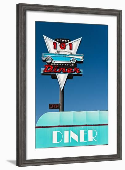 American Vintage Restaurant Neon Sign in the Olympic Peninsula, Washington, Usa-Stefano Politi Markovina-Framed Photographic Print