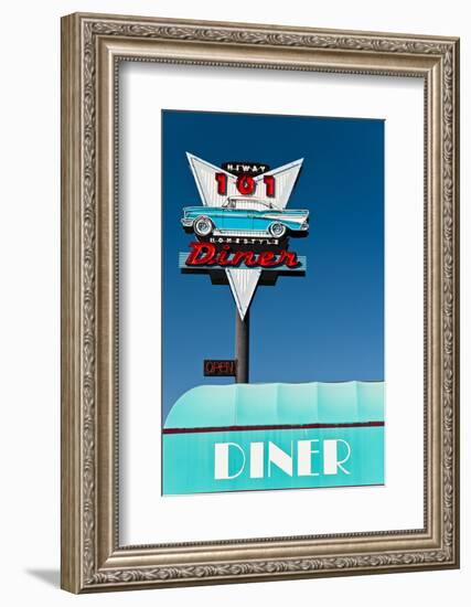 American Vintage Restaurant Neon Sign in the Olympic Peninsula, Washington, Usa-Stefano Politi Markovina-Framed Photographic Print