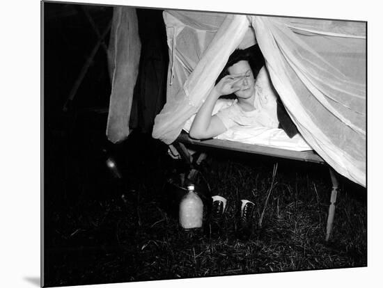 American Wac Raises the Netting over Her Cot as a Photographer's Flash Illuminates the Scene-null-Mounted Photo