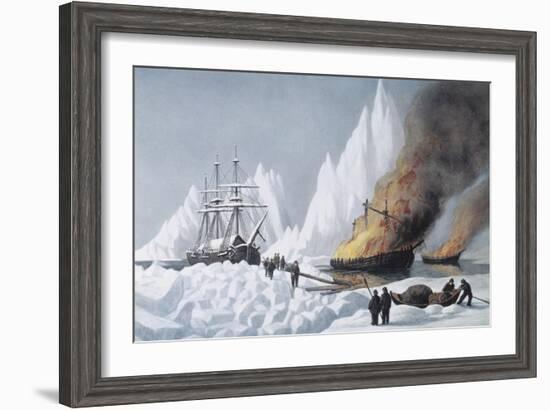 American Whalers Crushed in the Ice-Currier & Ives-Framed Giclee Print