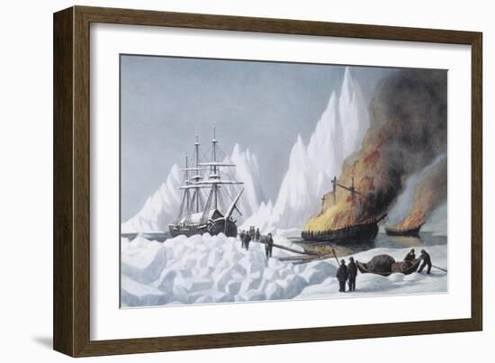 American Whalers Crushed in the Ice-Currier & Ives-Framed Giclee Print