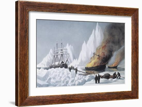 American Whalers Crushed in the Ice-Currier & Ives-Framed Giclee Print
