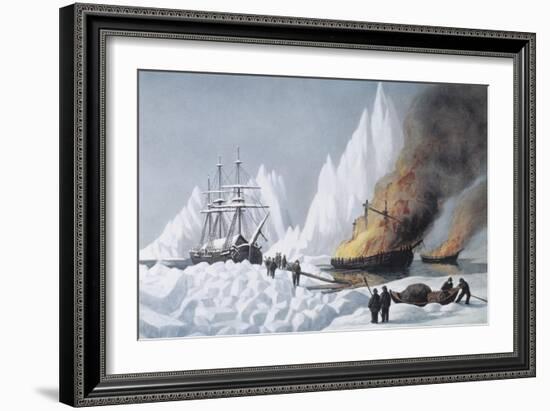 American Whalers Crushed in the Ice-Currier & Ives-Framed Giclee Print