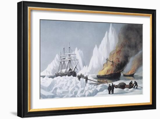 American Whalers Crushed in the Ice-Currier & Ives-Framed Giclee Print