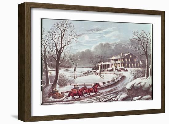 American Winter Evening Scene-Currier & Ives-Framed Giclee Print