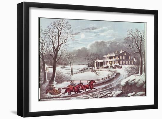 American Winter Evening Scene-Currier & Ives-Framed Giclee Print