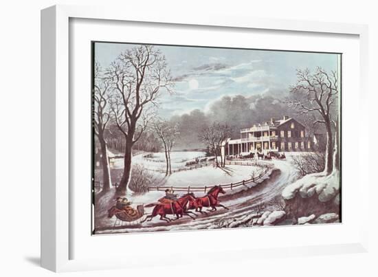 American Winter Evening Scene-Currier & Ives-Framed Giclee Print