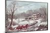 American Winter Evening Scene-Currier & Ives-Mounted Giclee Print