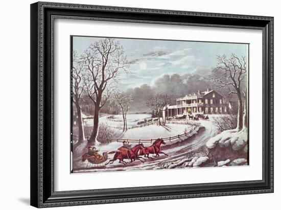 American Winter Evening Scene-Currier & Ives-Framed Giclee Print