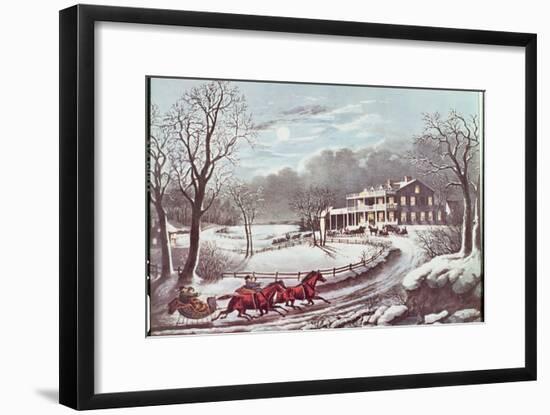 American Winter Evening Scene-Currier & Ives-Framed Giclee Print