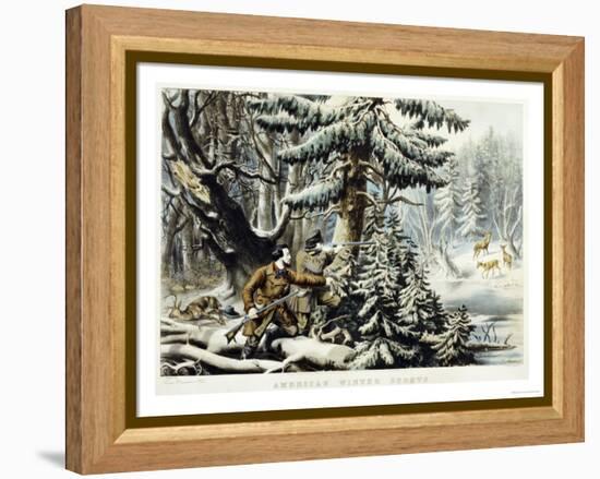 American Winter Sports, Deer Shooting On the Shattagee, 1855-Currier & Ives-Framed Premier Image Canvas