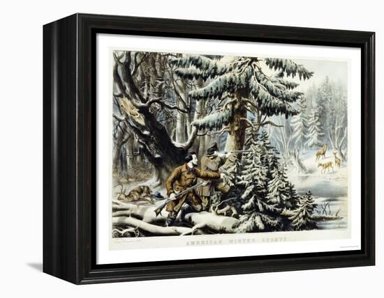 American Winter Sports, Deer Shooting On the Shattagee, 1855-Currier & Ives-Framed Premier Image Canvas