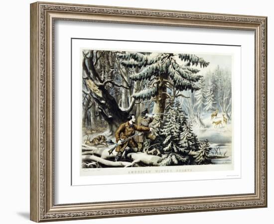 American Winter Sports, Deer Shooting On the Shattagee, 1855-Currier & Ives-Framed Giclee Print