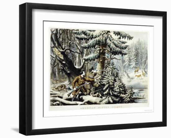 American Winter Sports, Deer Shooting On the Shattagee, 1855-Currier & Ives-Framed Giclee Print