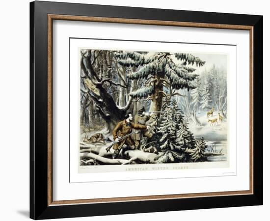 American Winter Sports, Deer Shooting On the Shattagee, 1855-Currier & Ives-Framed Giclee Print