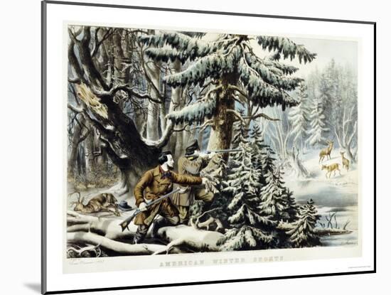 American Winter Sports, Deer Shooting On the Shattagee, 1855-Currier & Ives-Mounted Giclee Print