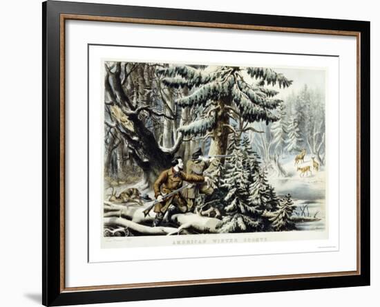 American Winter Sports, Deer Shooting On the Shattagee, 1855-Currier & Ives-Framed Giclee Print