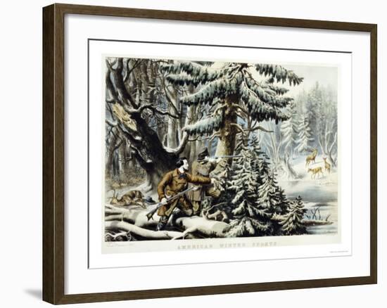 American Winter Sports, Deer Shooting On the Shattagee, 1855-Currier & Ives-Framed Giclee Print