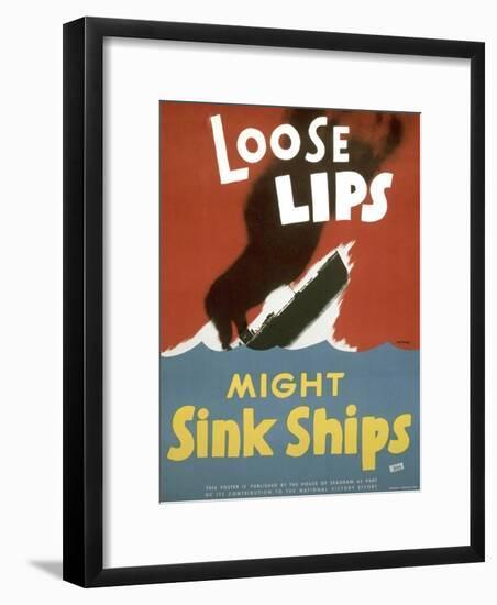 American WWII Poster, Loose Lips Might Sink Ships-null-Framed Premium Photographic Print
