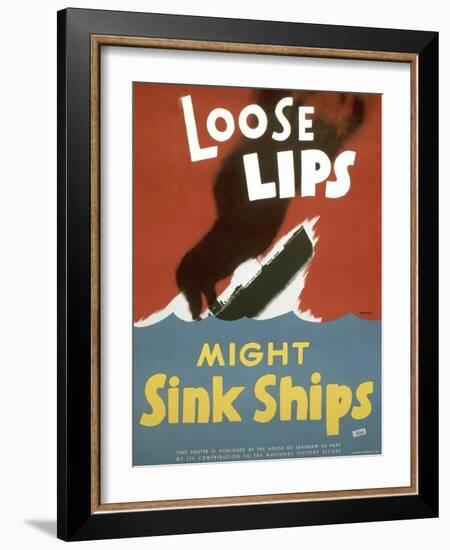 American WWII Poster, Loose Lips Might Sink Ships-null-Framed Premium Photographic Print