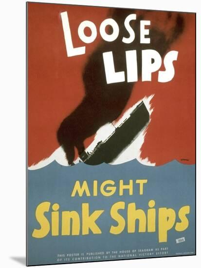 American WWII Poster, Loose Lips Might Sink Ships-null-Mounted Premium Photographic Print