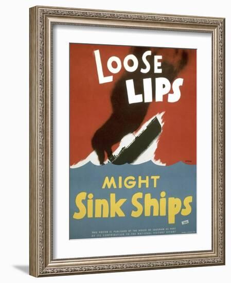 American WWII Poster, Loose Lips Might Sink Ships-null-Framed Photographic Print