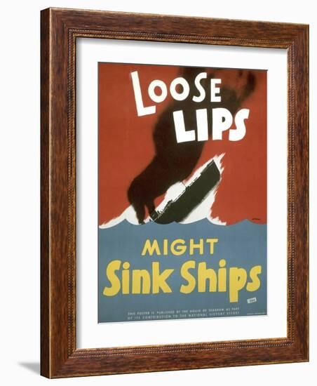 American WWII Poster, Loose Lips Might Sink Ships-null-Framed Photographic Print