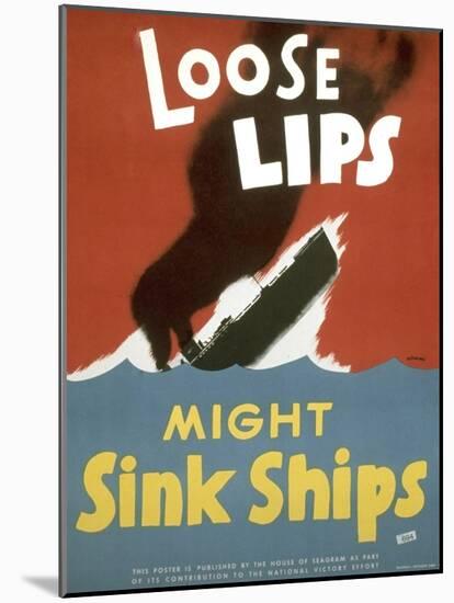 American WWII Poster, Loose Lips Might Sink Ships-null-Mounted Photographic Print