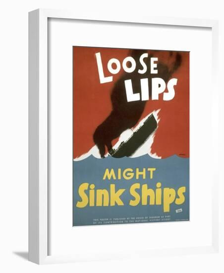 American WWII Poster, Loose Lips Might Sink Ships-null-Framed Photographic Print