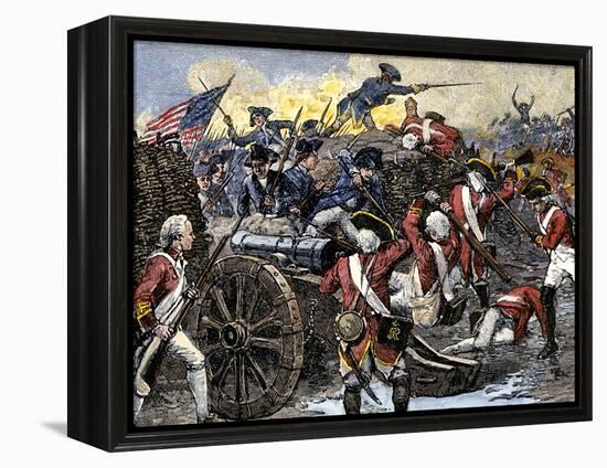 Americans Capturing a British Redoubt during the Battle of Yorktown, c.1781-null-Framed Premier Image Canvas