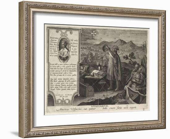 Amerigo Vespucci Finding the Southern Cross Constellation with an Astrolabe, 1591-Philipp Galle-Framed Giclee Print