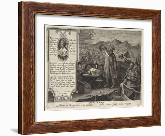 Amerigo Vespucci Finding the Southern Cross Constellation with an Astrolabe, 1591-Philipp Galle-Framed Giclee Print