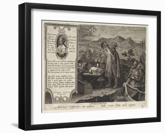 Amerigo Vespucci Finding the Southern Cross Constellation with an Astrolabe, 1591-Philipp Galle-Framed Giclee Print