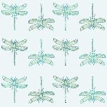 Teal Pattern with Dragonflies-ameu-Premium Giclee Print