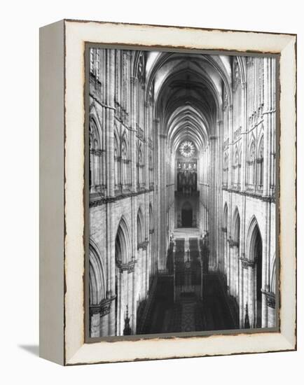 Amiens Cathedral Showing High Vaulted Arches, Rose Window in Distance, Sublime Gothic Expression-Nat Farbman-Framed Premier Image Canvas