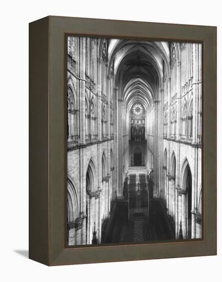 Amiens Cathedral Showing High Vaulted Arches, Rose Window in Distance, Sublime Gothic Expression-Nat Farbman-Framed Premier Image Canvas