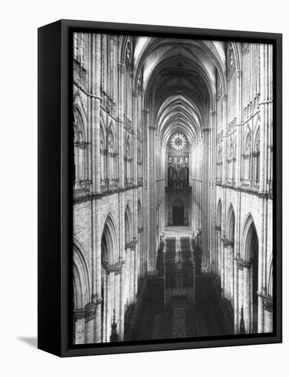 Amiens Cathedral Showing High Vaulted Arches, Rose Window in Distance, Sublime Gothic Expression-Nat Farbman-Framed Premier Image Canvas