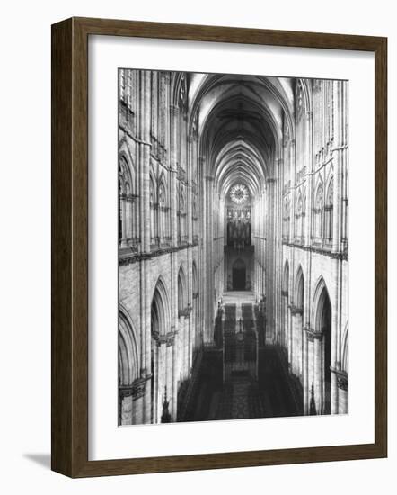 Amiens Cathedral Showing High Vaulted Arches, Rose Window in Distance, Sublime Gothic Expression-Nat Farbman-Framed Photographic Print