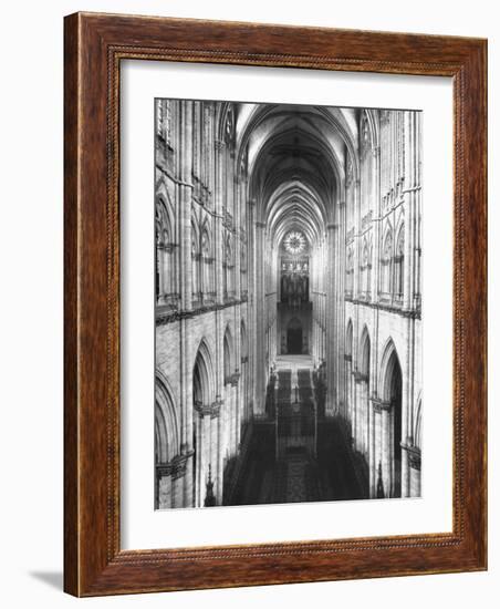 Amiens Cathedral Showing High Vaulted Arches, Rose Window in Distance, Sublime Gothic Expression-Nat Farbman-Framed Photographic Print