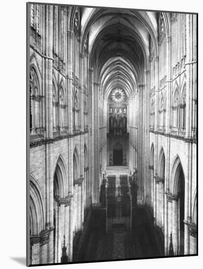 Amiens Cathedral Showing High Vaulted Arches, Rose Window in Distance, Sublime Gothic Expression-Nat Farbman-Mounted Photographic Print