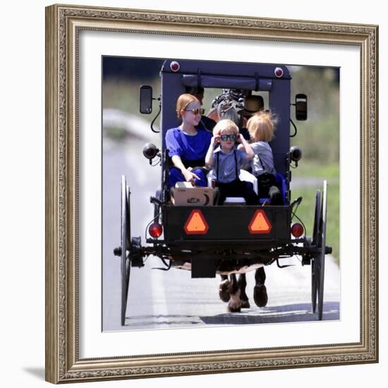 Amish Children Sport Fashion Sunglasses-null-Framed Photographic Print