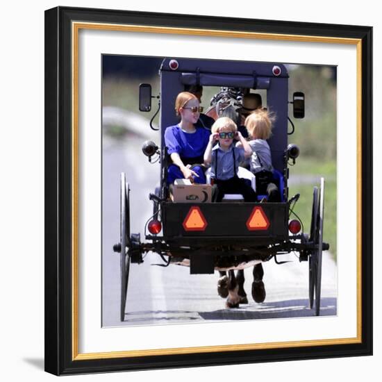 Amish Children Sport Fashion Sunglasses-null-Framed Photographic Print