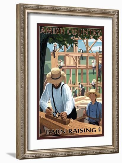 Amish Country - Barn Raising-Lantern Press-Framed Art Print