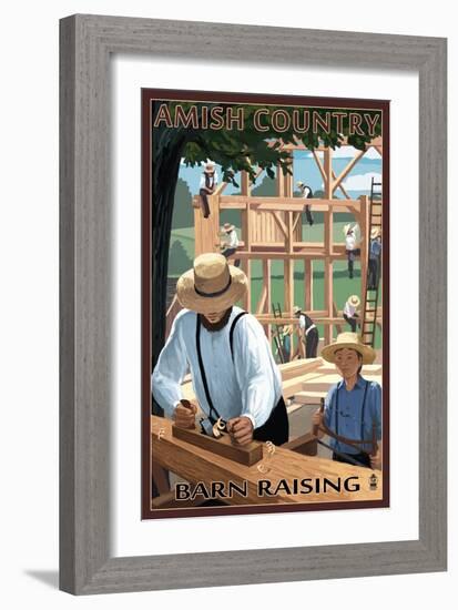 Amish Country - Barn Raising-Lantern Press-Framed Art Print