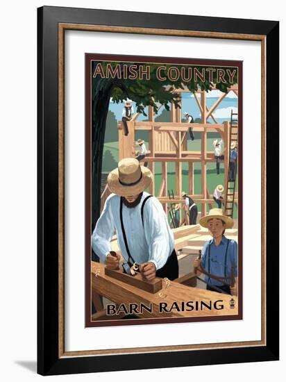 Amish Country - Barn Raising-Lantern Press-Framed Art Print